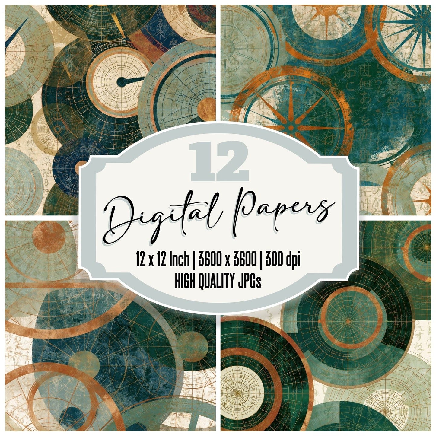 Egg Tempera Astrolabe Sage Forest Digital Paper Pack (DDD014513)