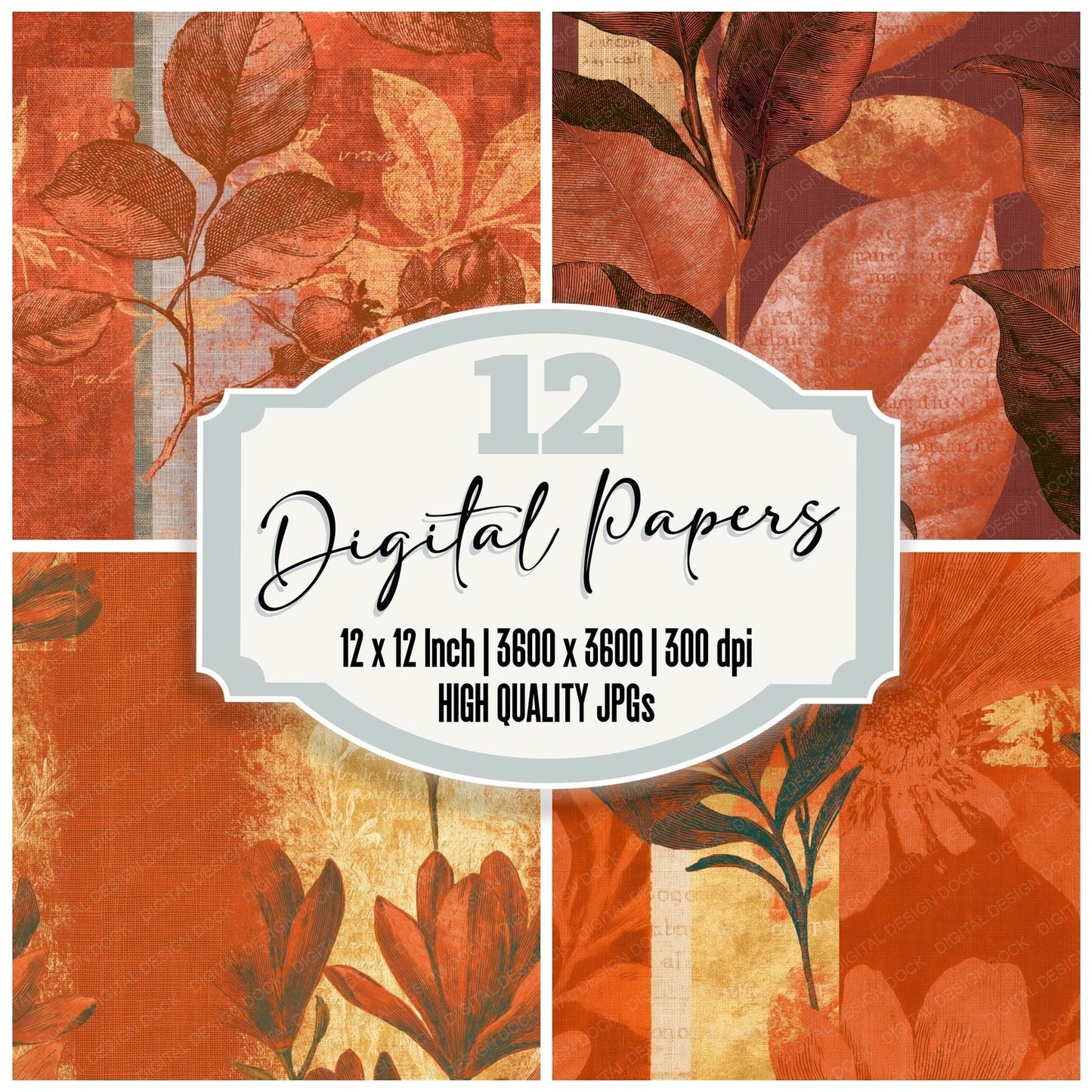 Engraving Copper Burnt Orange Tonal Seamless Digital Paper Pack (DDD014515)