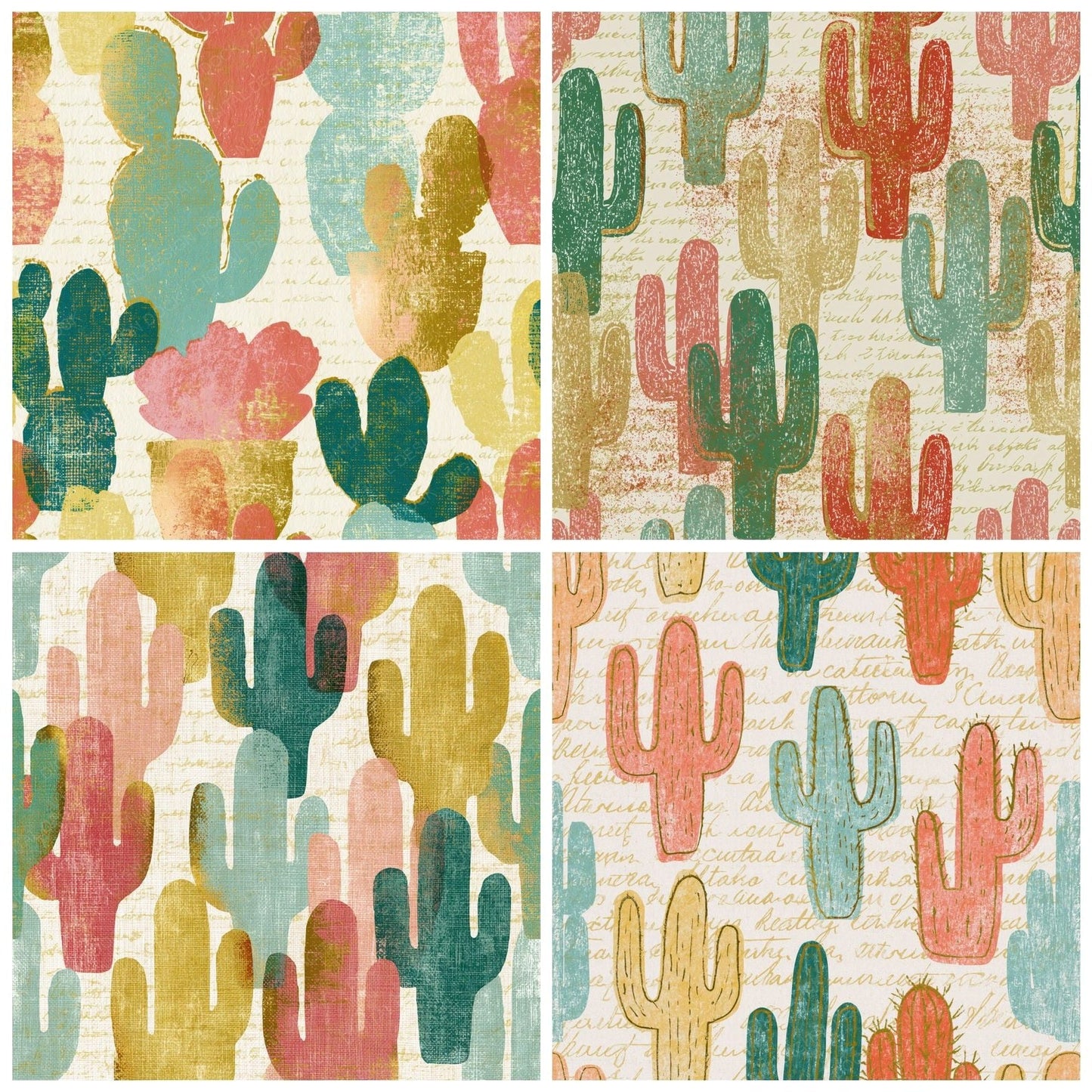 Etching Cactus Mint Strawberry Bone Digital Paper Pack (DDD014516)