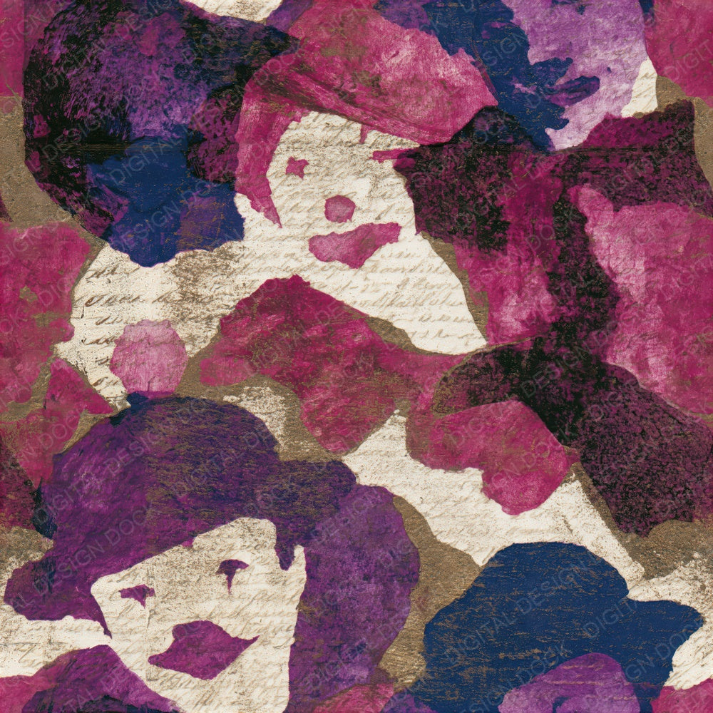 Etching Clown Silhouettes Raspberry Plum Seamless Digital Paper Pack (DDD014517)