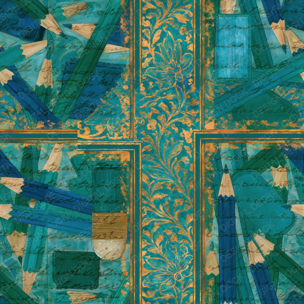 Mughal Pencils Emerald Parchment Seamless Digital Paper Pack (DDD014519)