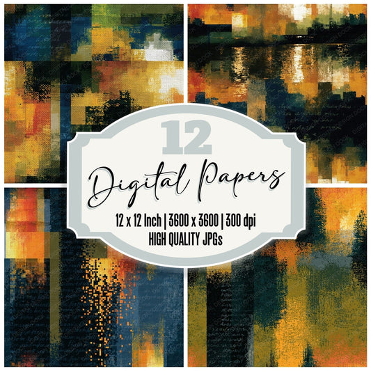 Pixel Olive Ochre Ink Abstract Seamless Digital Paper Pack (DDD014520)