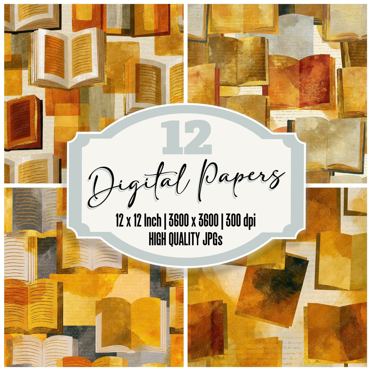 Watercolour Spell Books Honey Mustard Digital Paper Pack (DDD014524)