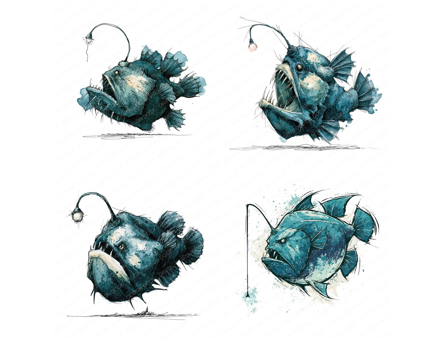 Stylised Anglerfish Clipart Set (DDD014525)