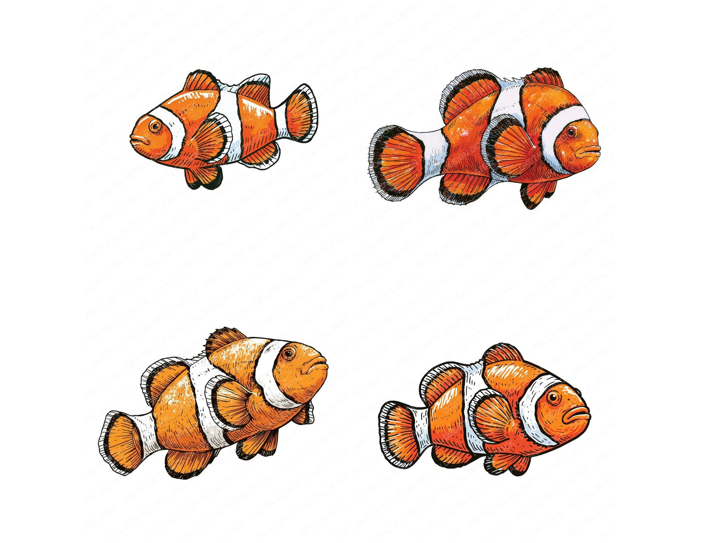 Stylised Clownfish Illustration Clipart Set (DDD014528)