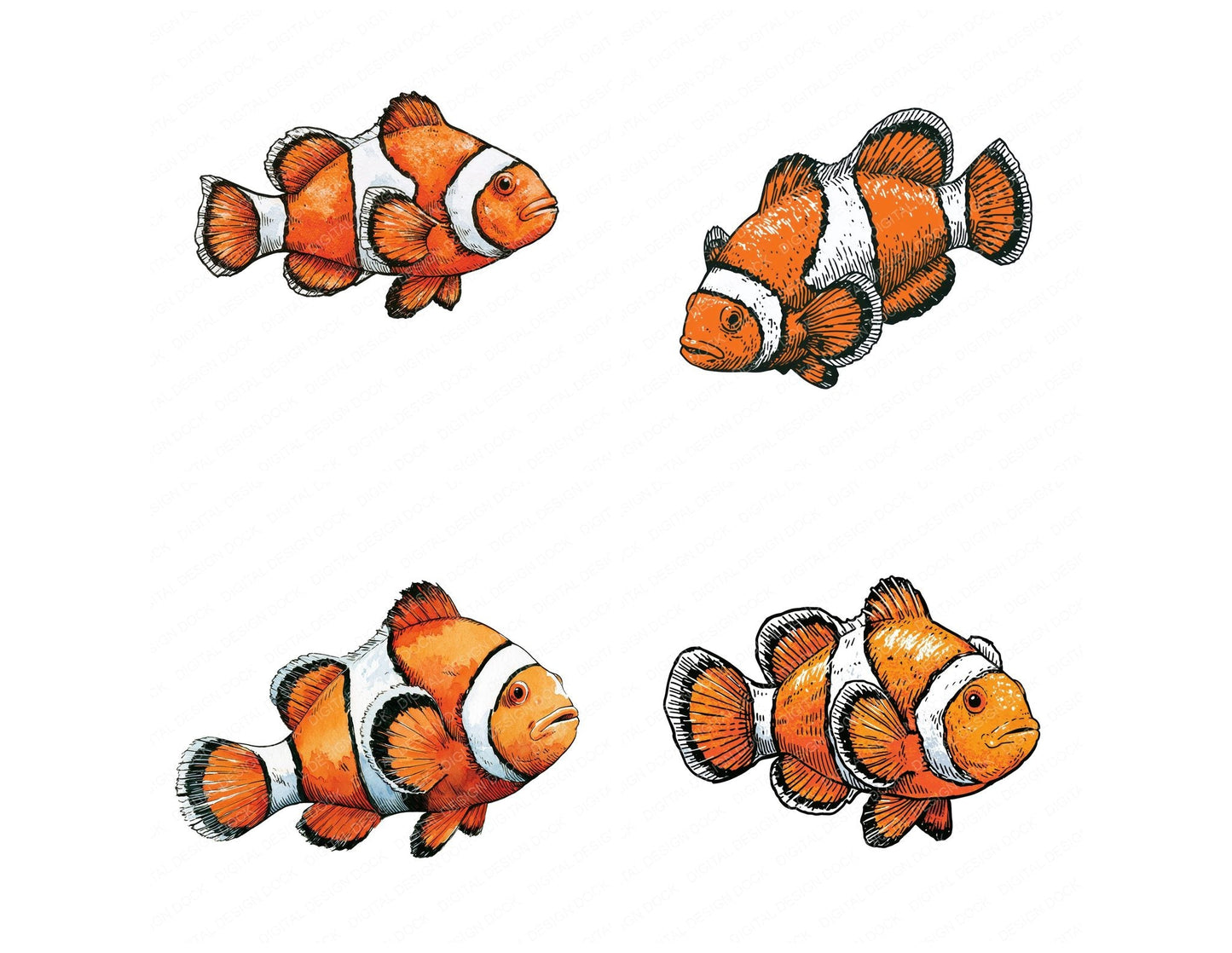 Stylised Clownfish Illustration Clipart Set (DDD014528)