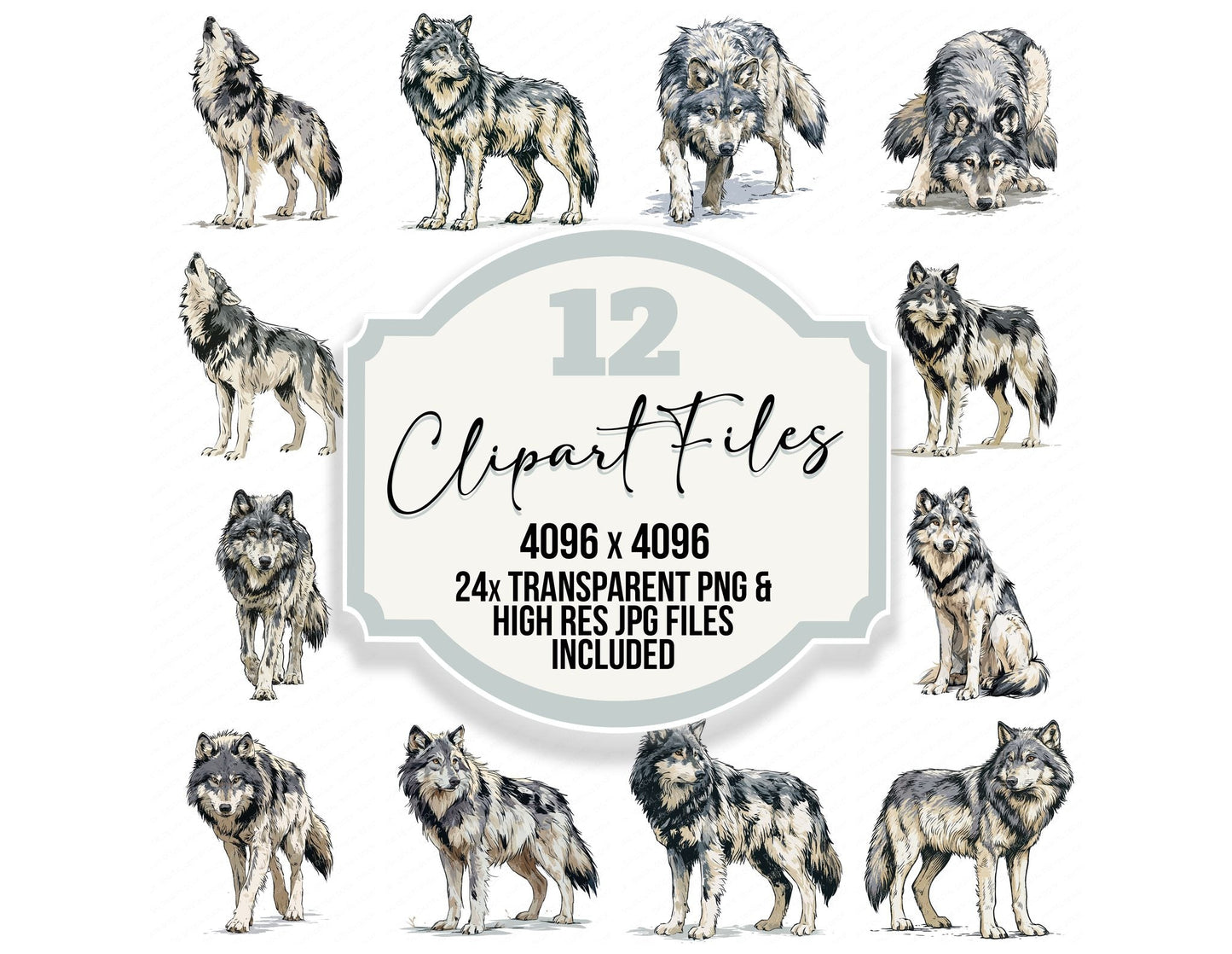 Stylised Grey Wolf Clipart Set (DDD014532)