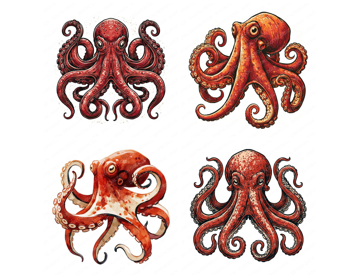 Stylised Octopus Clipart Set (DDD014534)
