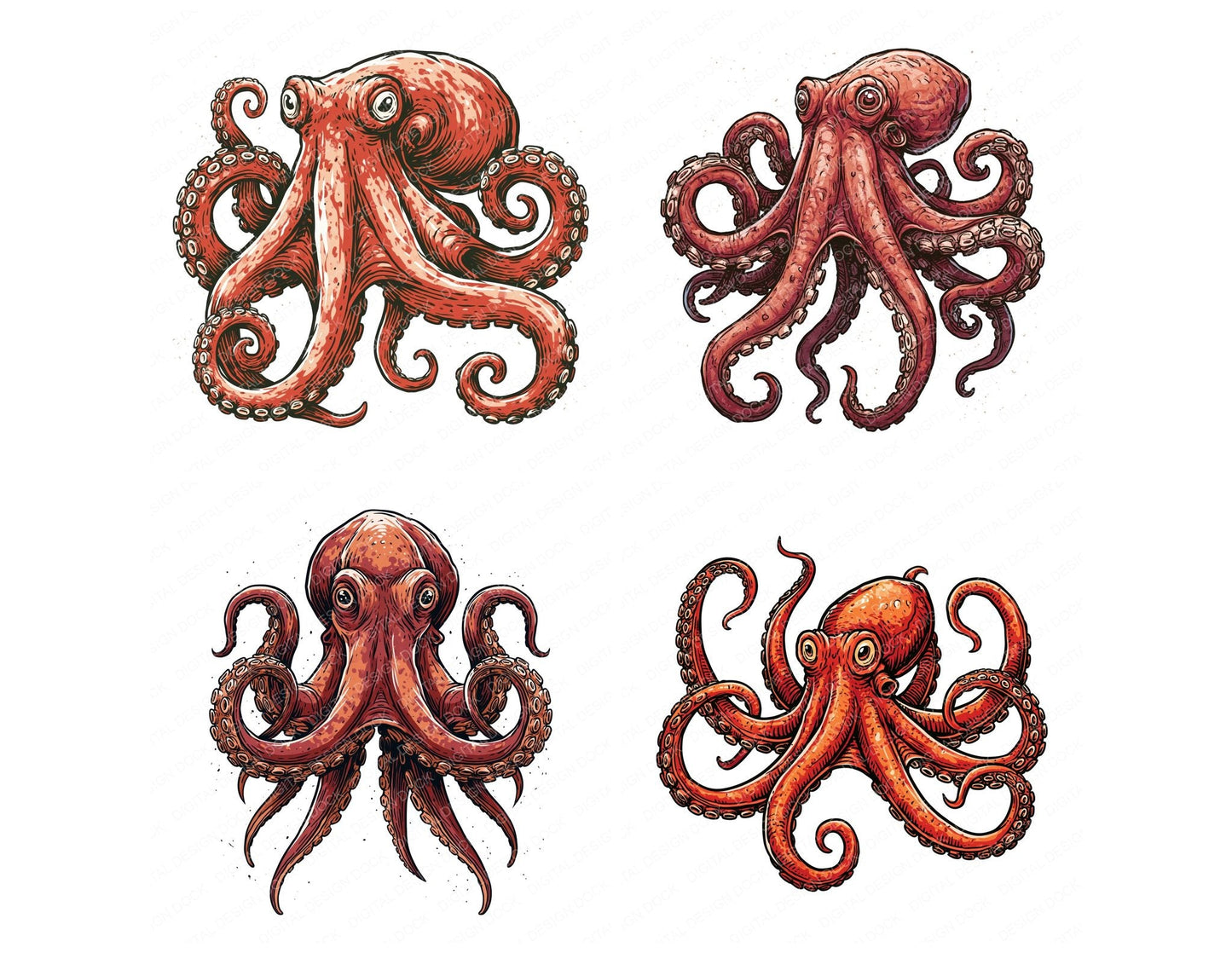 Stylised Octopus Clipart Set (DDD014534)