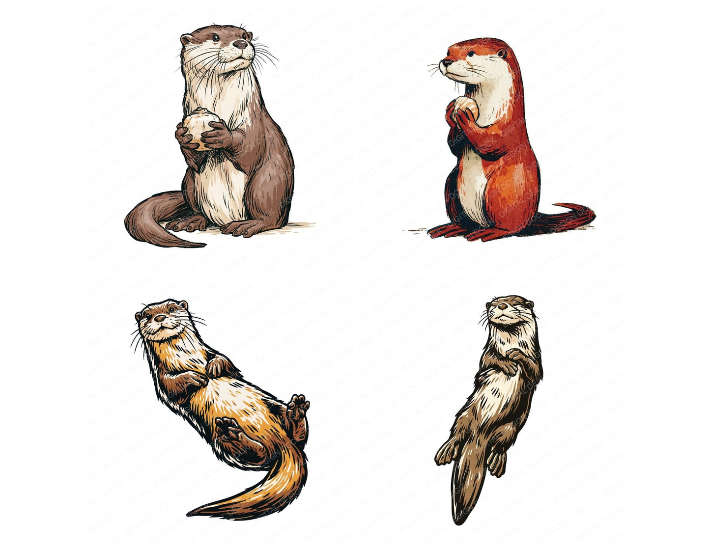 Stylised Otter Clipart Set (DDD014535)
