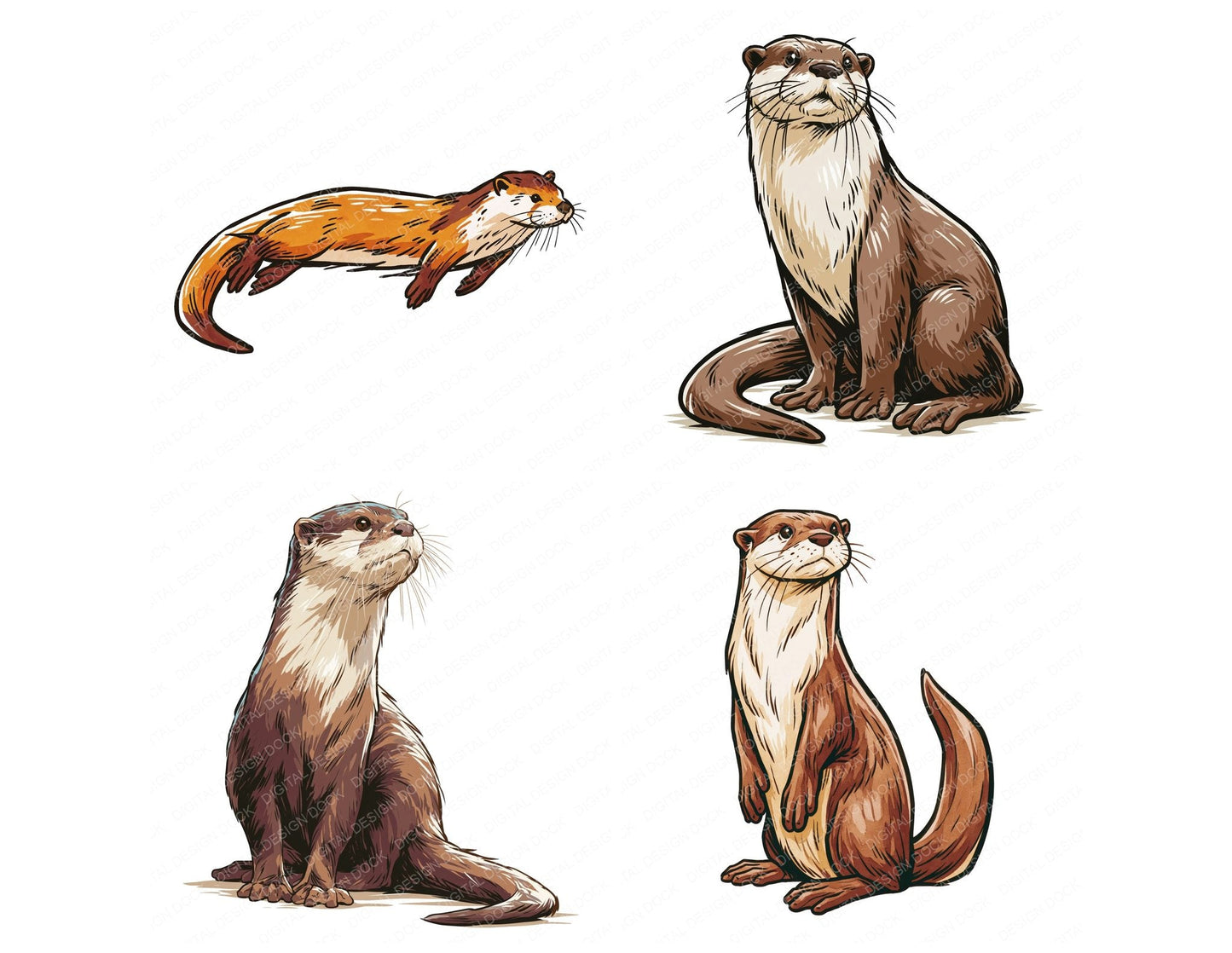 Stylised Otter Clipart Set (DDD014535)