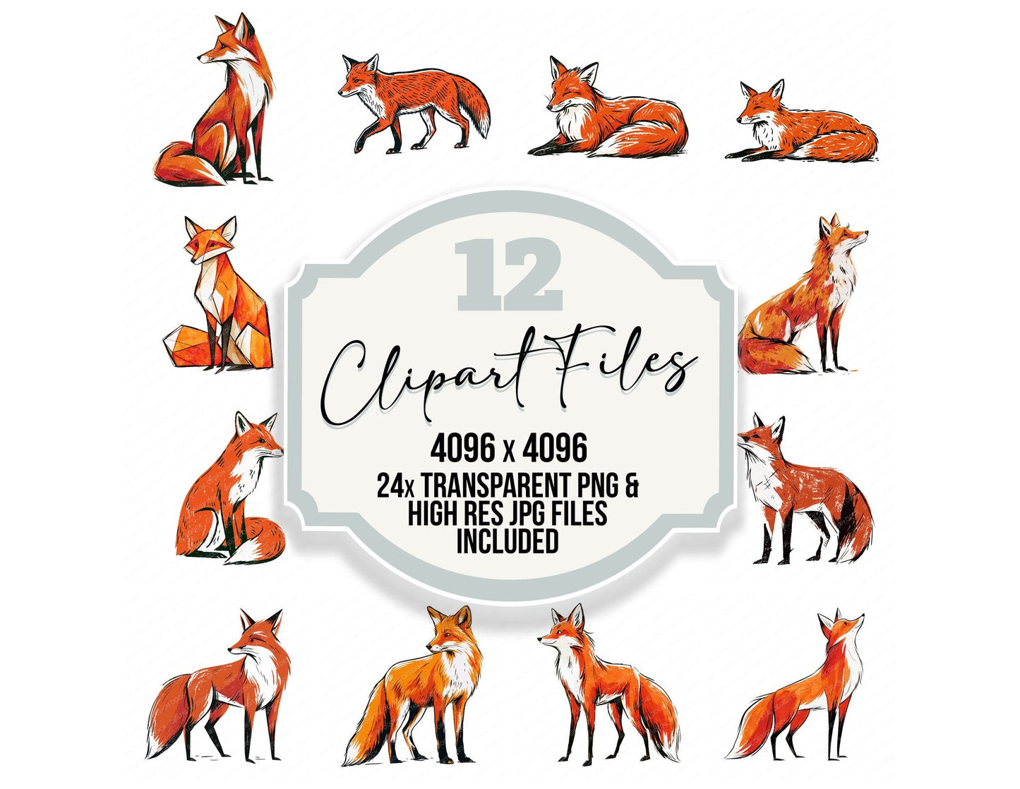 Stylised Red Fox Clipart Set (DDD014536)