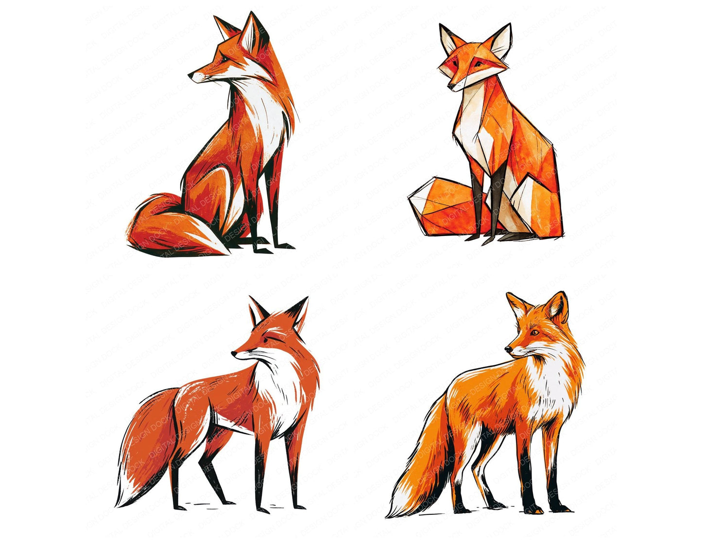 Stylised Red Fox Clipart Set (DDD014536)