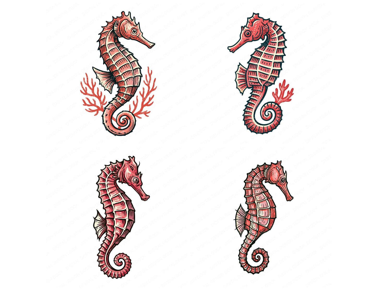 Stylised Seahorse Clipart Set (DDD014539)