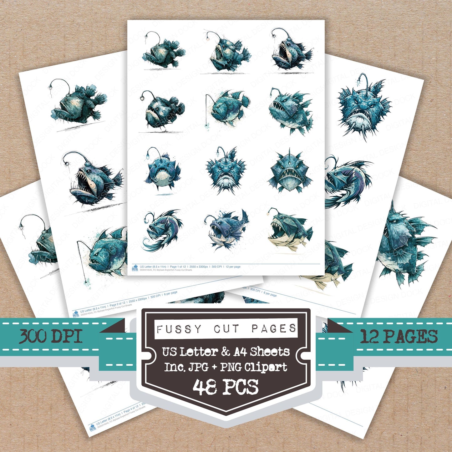 Stylised Anglerfish Fussy Cut Sheets (DDD014545)