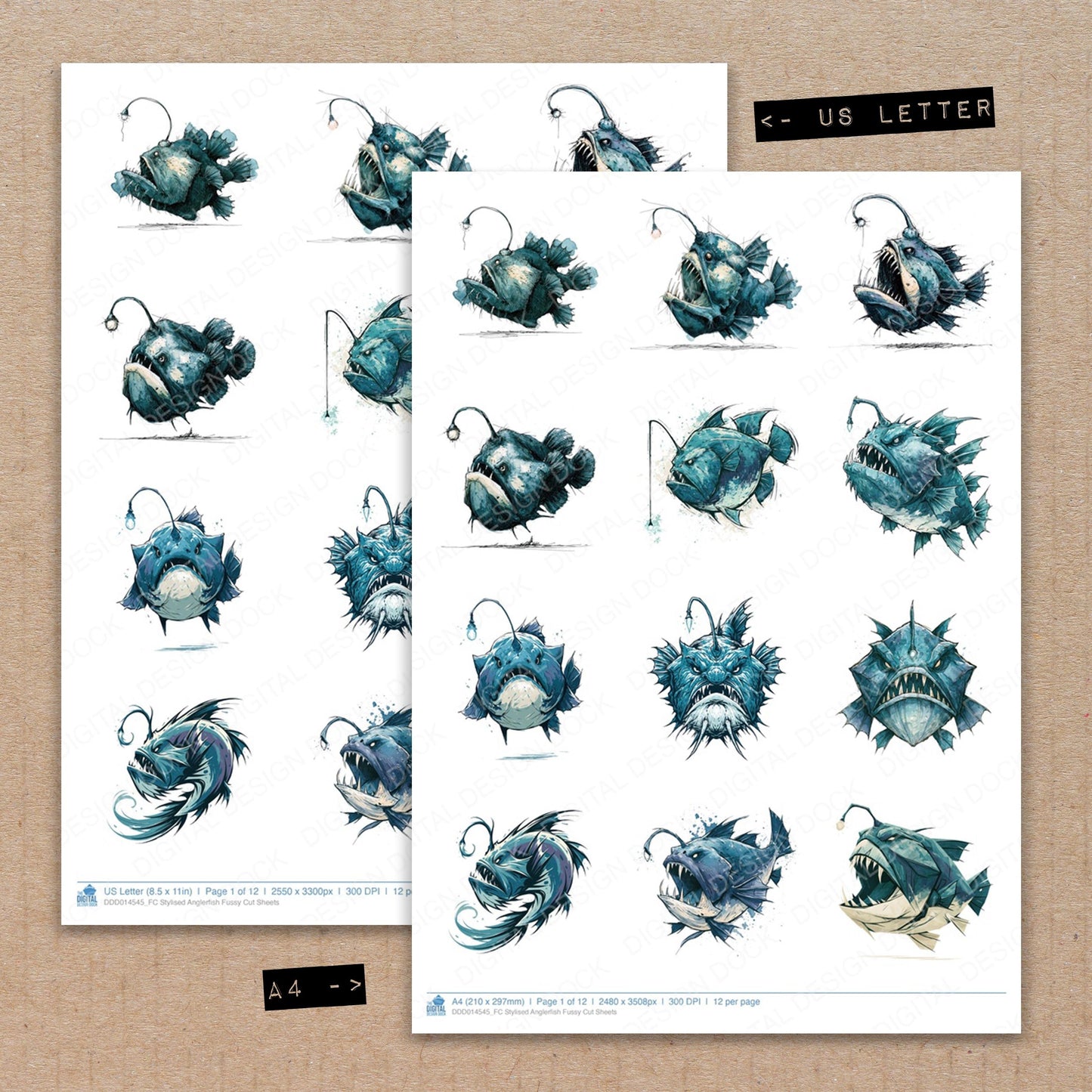 Stylised Anglerfish Fussy Cut Sheets (DDD014545)