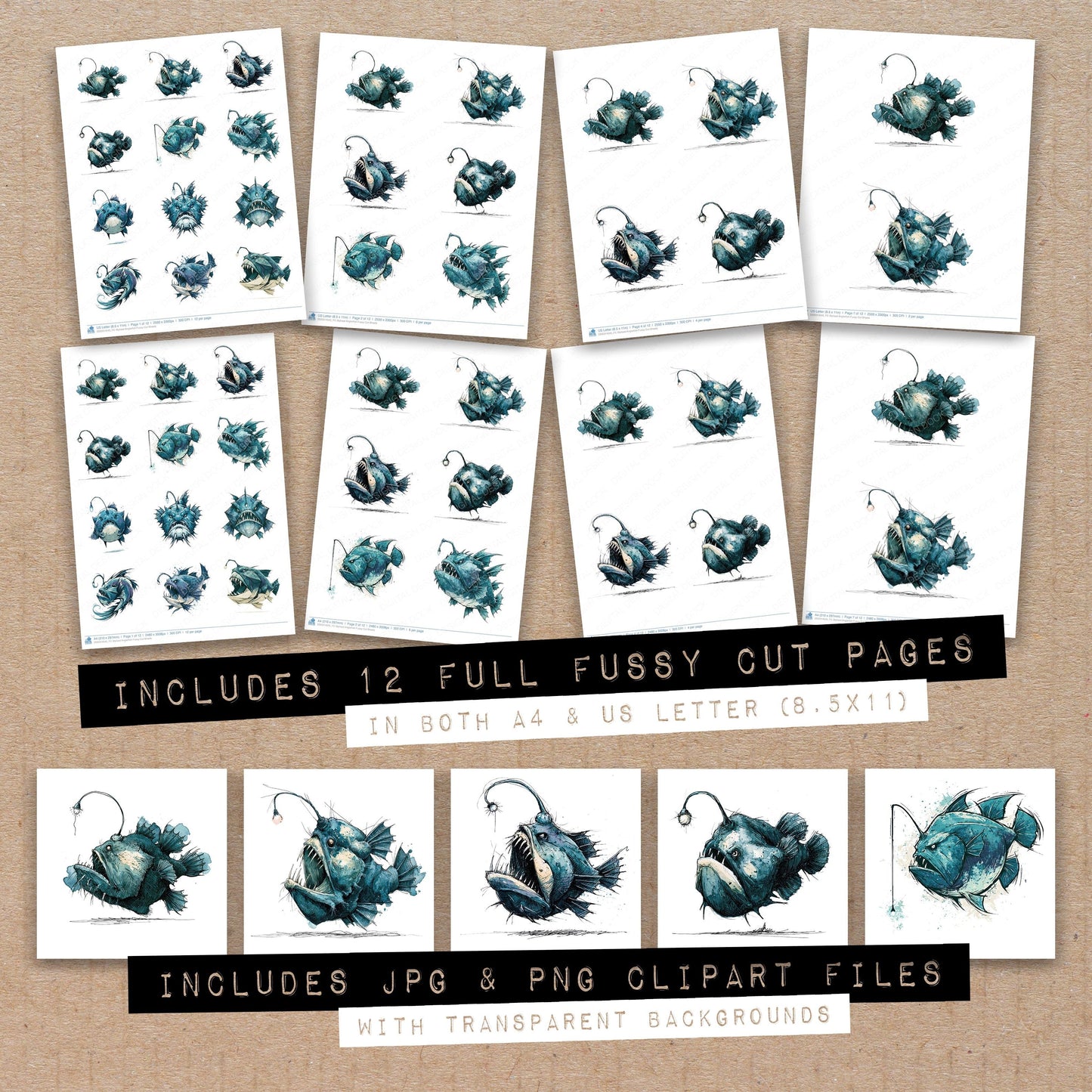 Stylised Anglerfish Fussy Cut Sheets (DDD014545)