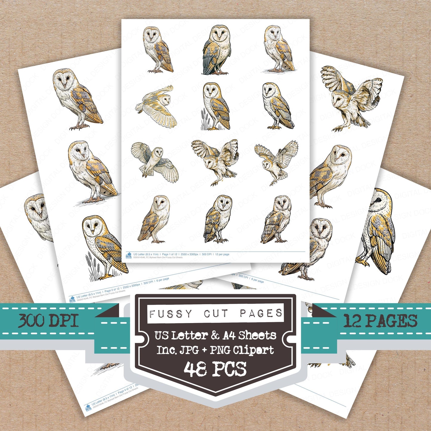 Stylised Barn Owl Fussy Cut Sheets (DDD014546)