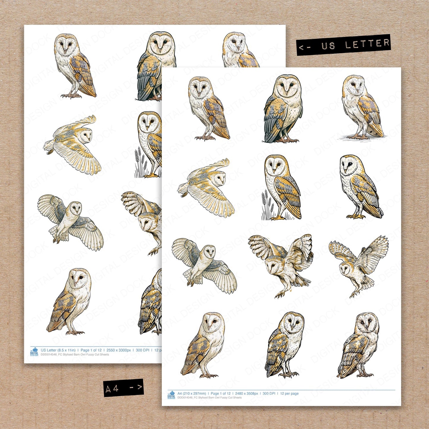 Stylised Barn Owl Fussy Cut Sheets (DDD014546)
