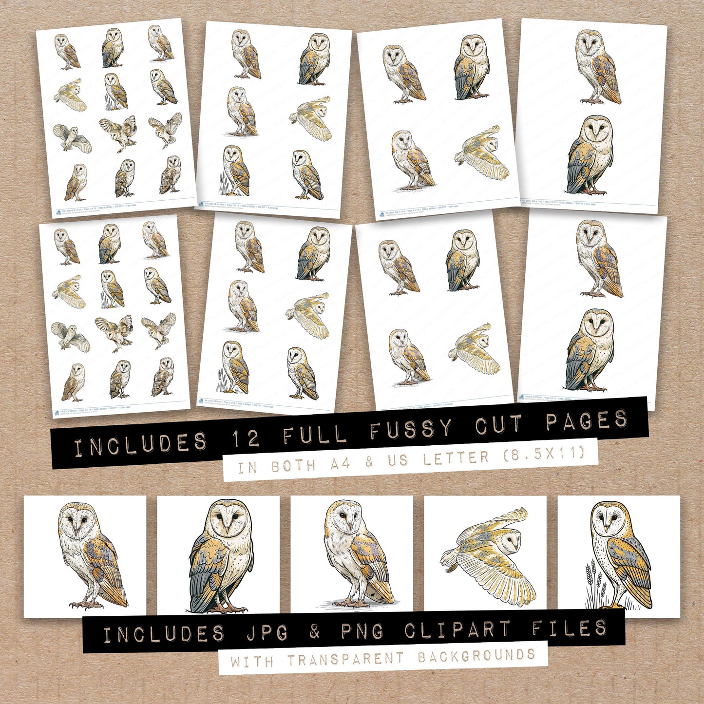 Stylised Barn Owl Fussy Cut Sheets (DDD014546)