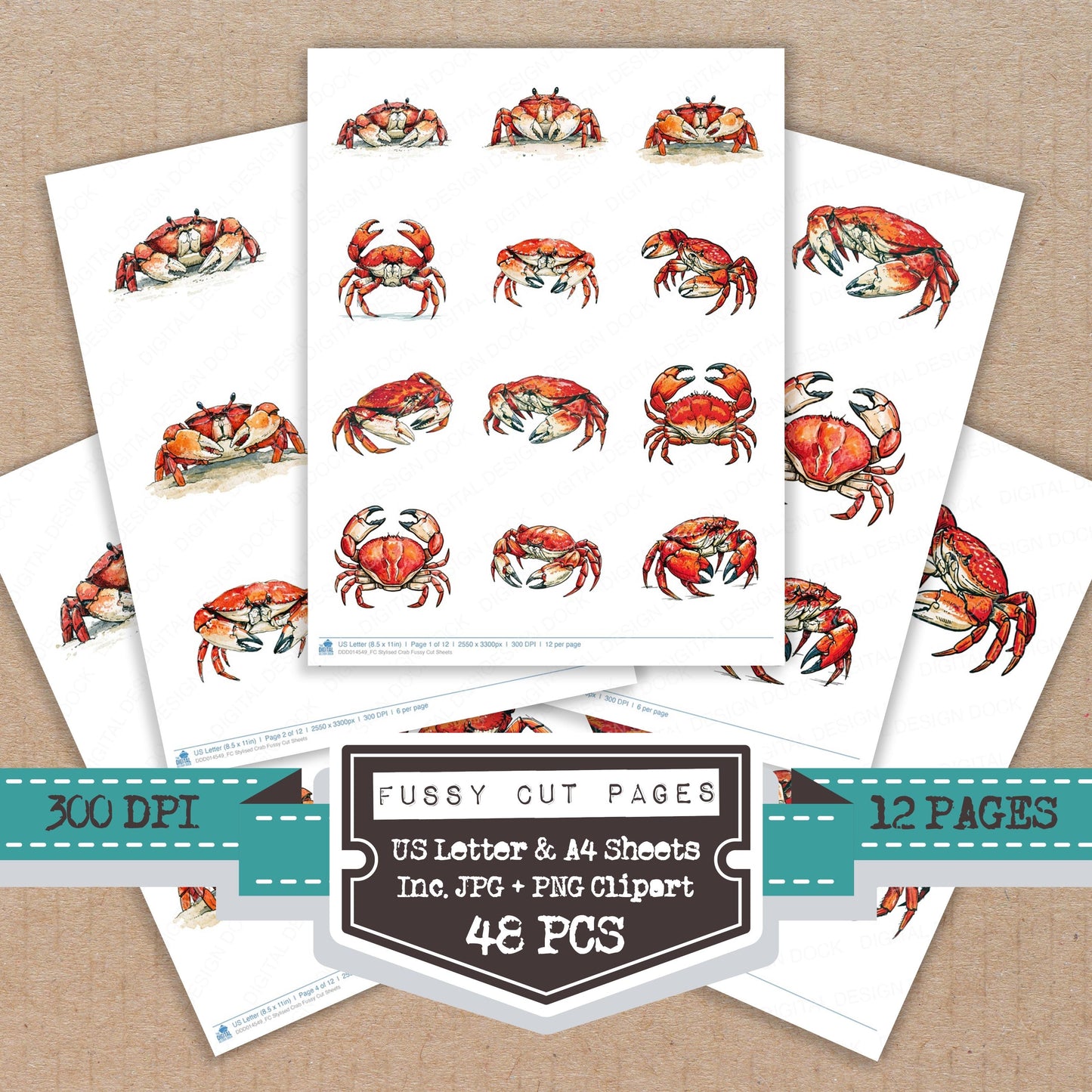 Stylised Crab Fussy Cut Sheets (DDD014549)