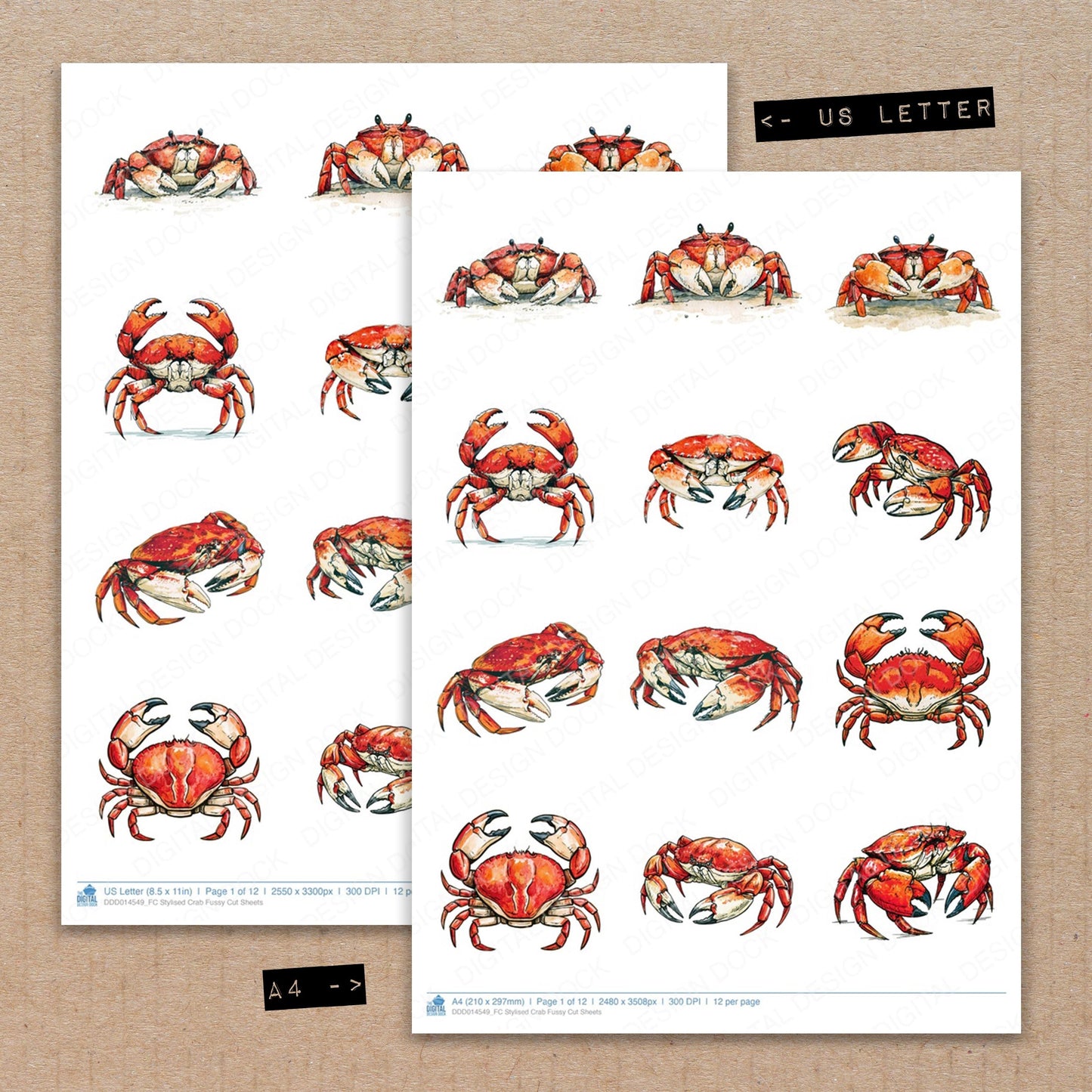 Stylised Crab Fussy Cut Sheets (DDD014549)