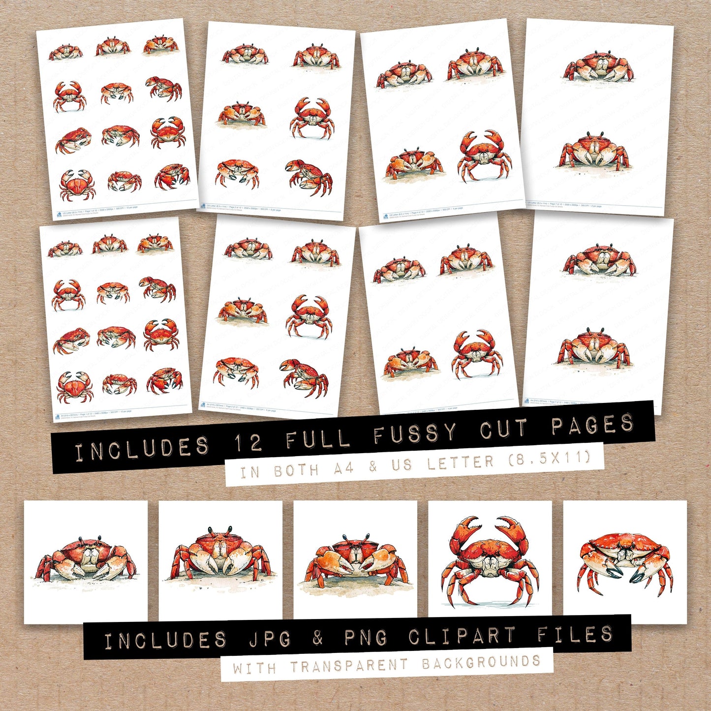 Stylised Crab Fussy Cut Sheets (DDD014549)