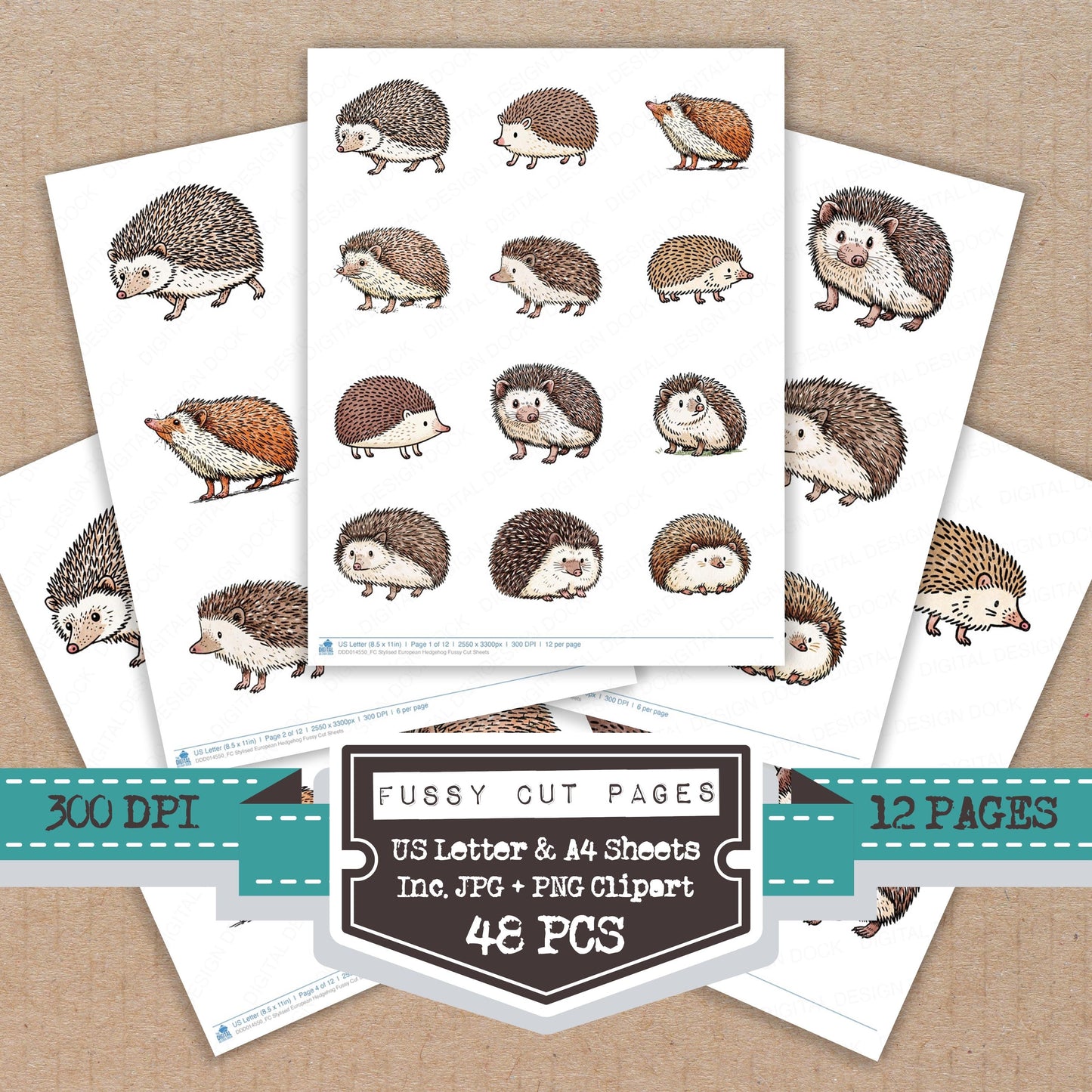 Stylised European Hedgehog Fussy Cut Sheets (DDD014550)