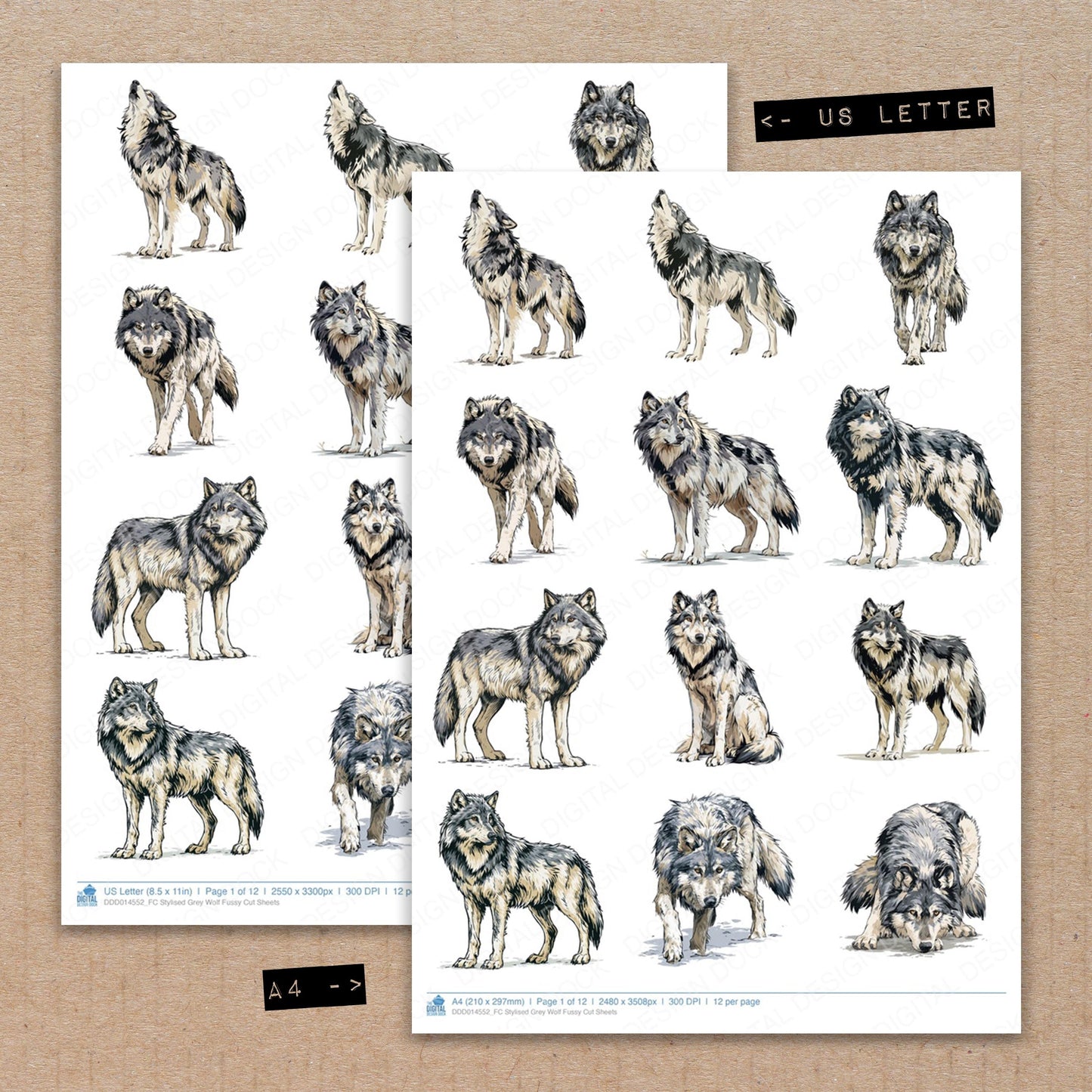 Stylised Grey Wolf Fussy Cut Sheets (DDD014552)