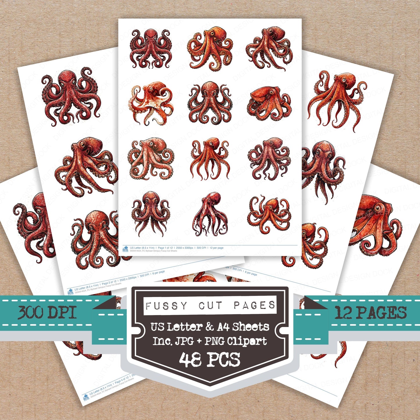 Stylised Octopus Fussy Cut Sheets (DDD014554)