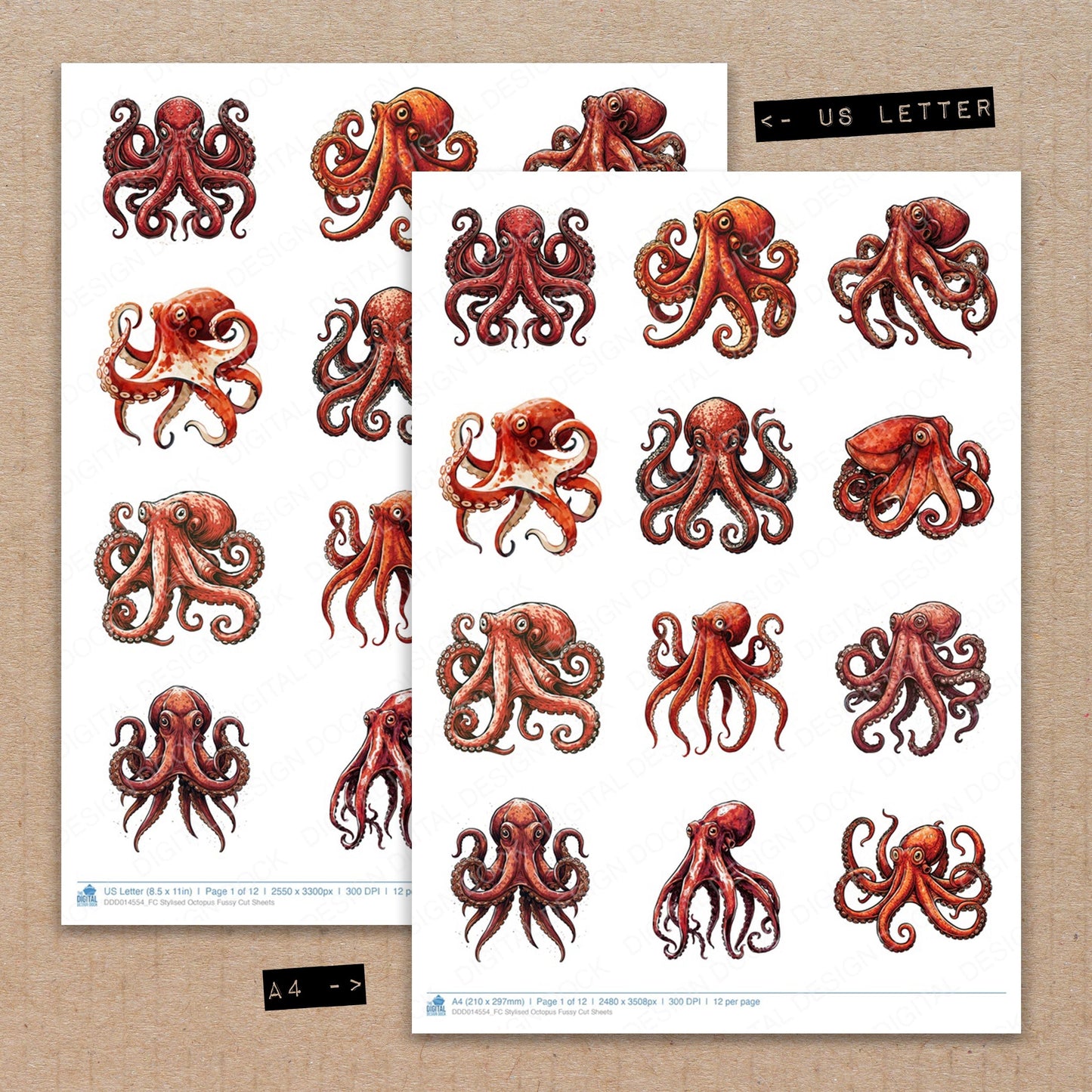 Stylised Octopus Fussy Cut Sheets (DDD014554)