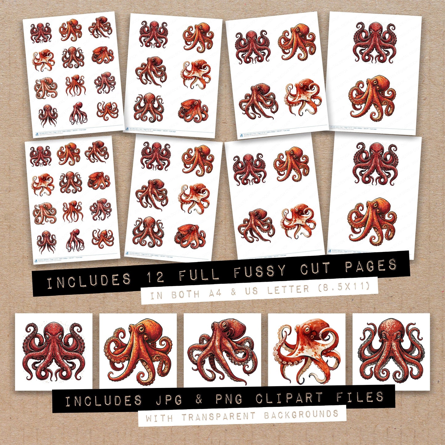 Stylised Octopus Fussy Cut Sheets (DDD014554)