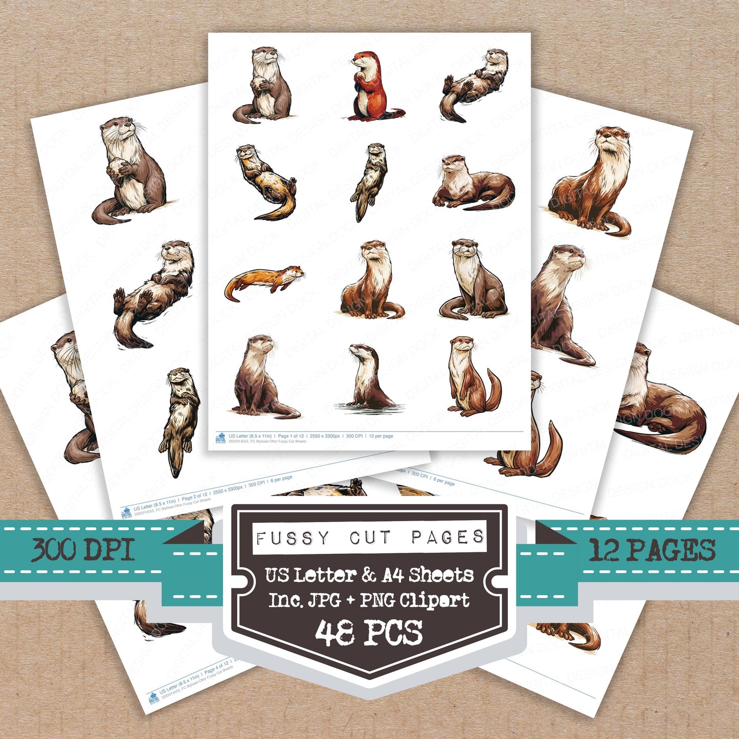 Stylised Otter Fussy Cut Sheets (DDD014555)