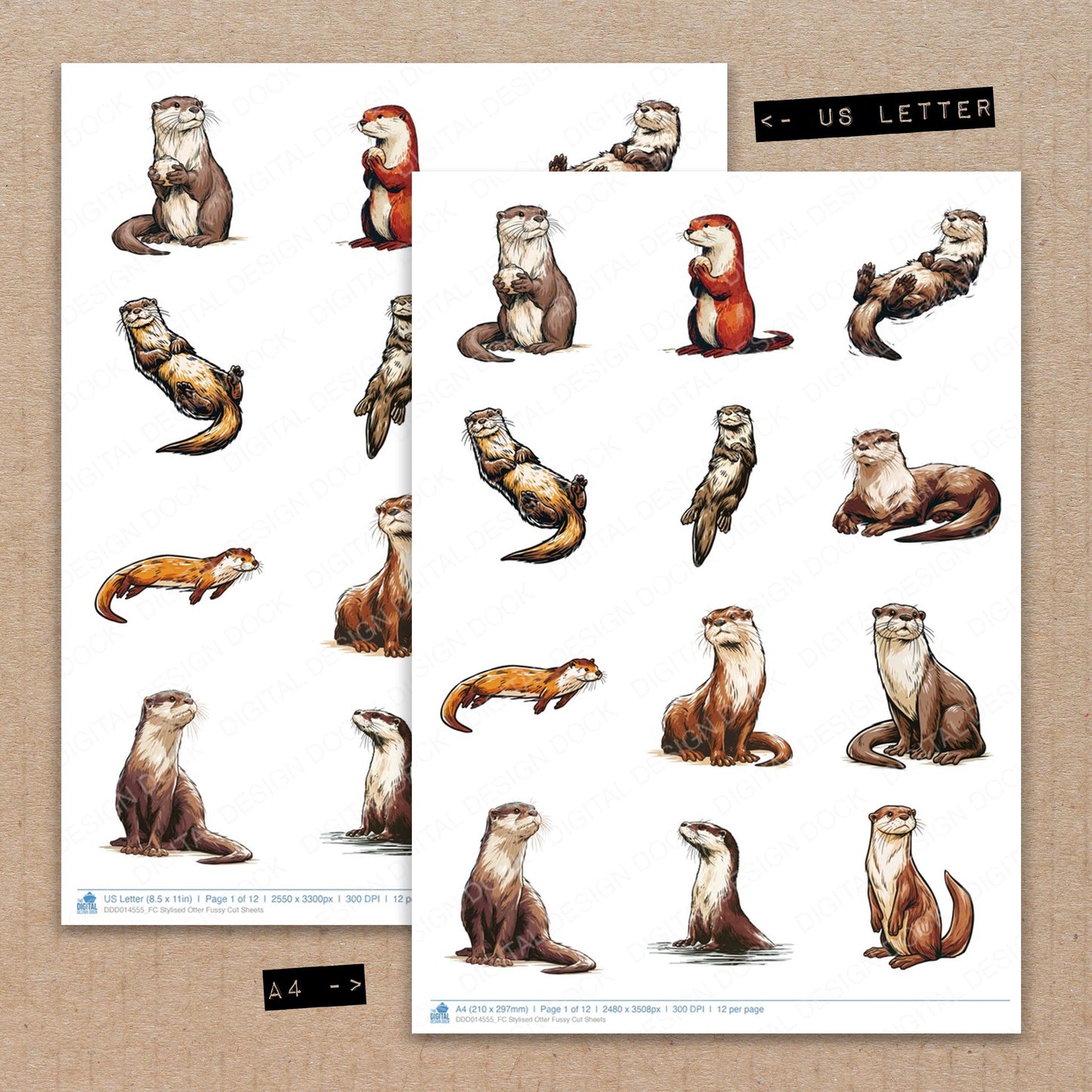 Stylised Otter Fussy Cut Sheets (DDD014555)