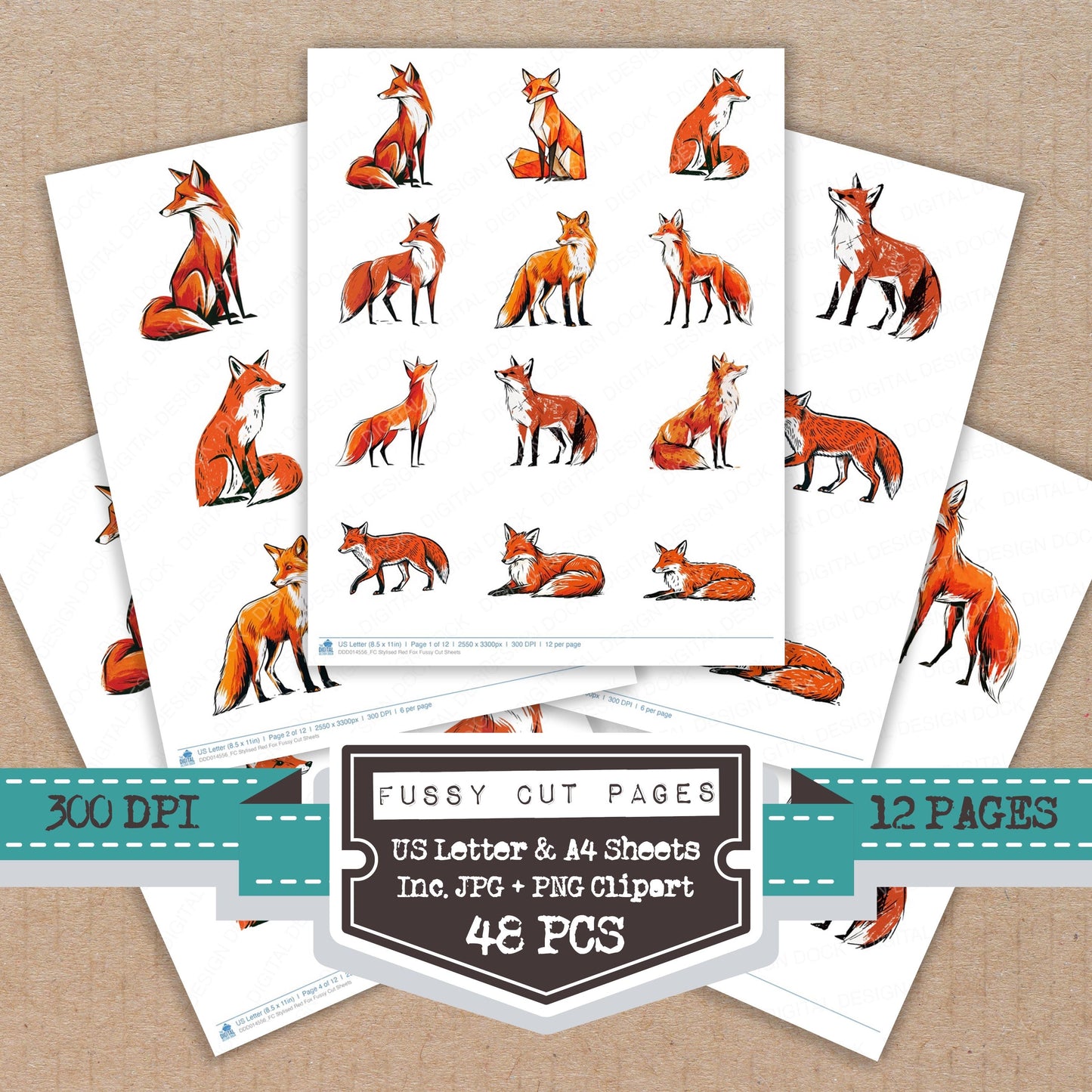 Stylised Red Fox Fussy Cut Sheets (DDD014556)