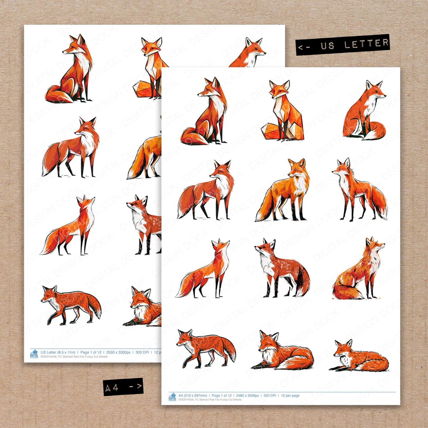Stylised Red Fox Fussy Cut Sheets (DDD014556)