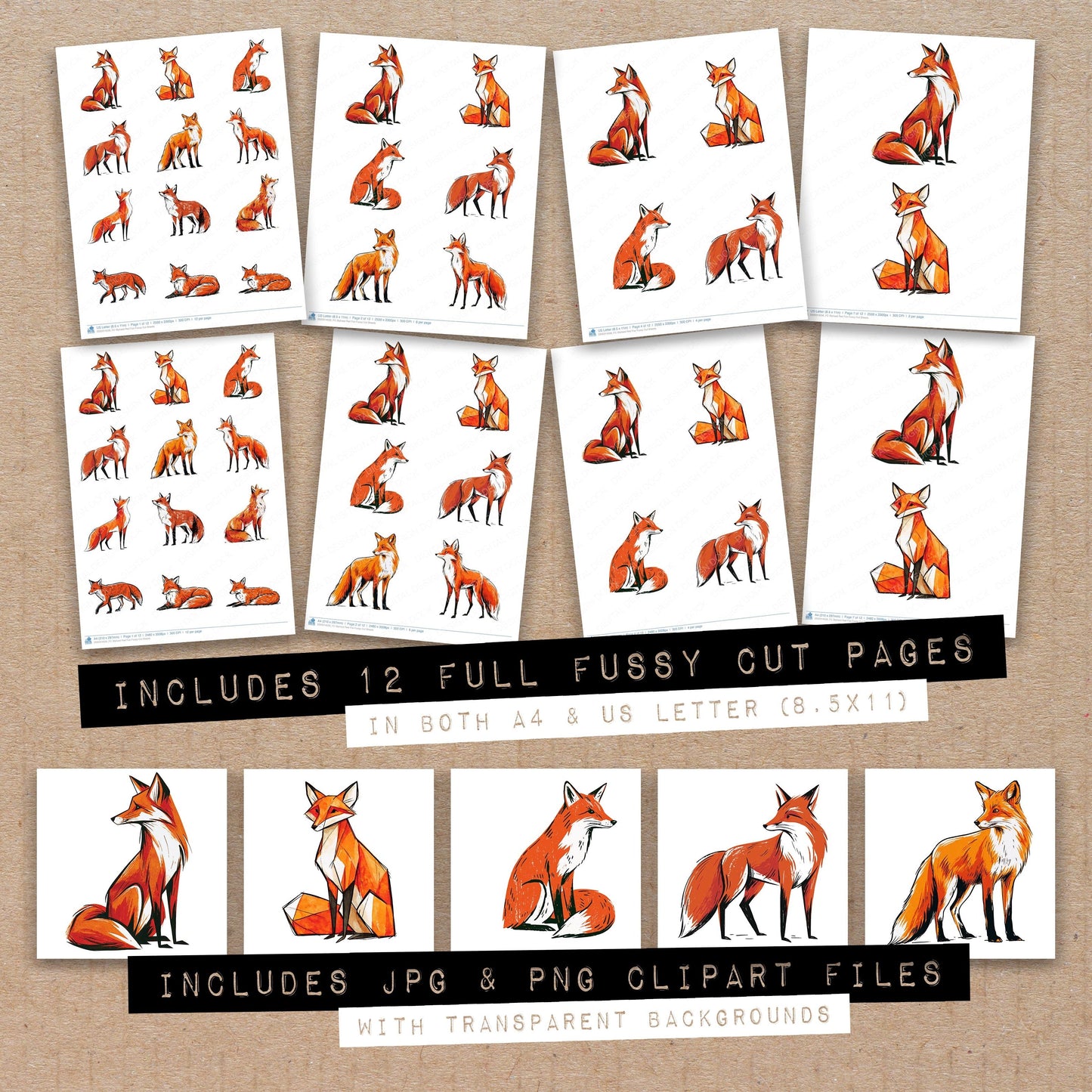 Stylised Red Fox Fussy Cut Sheets (DDD014556)