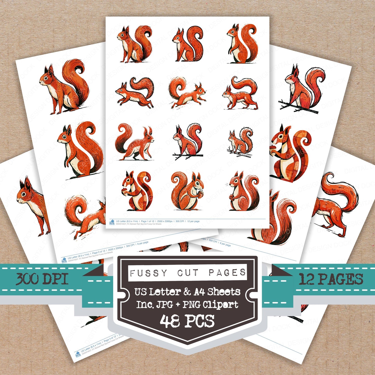 Stylised Red Squirrel Fussy Cut Sheets (DDD014557)