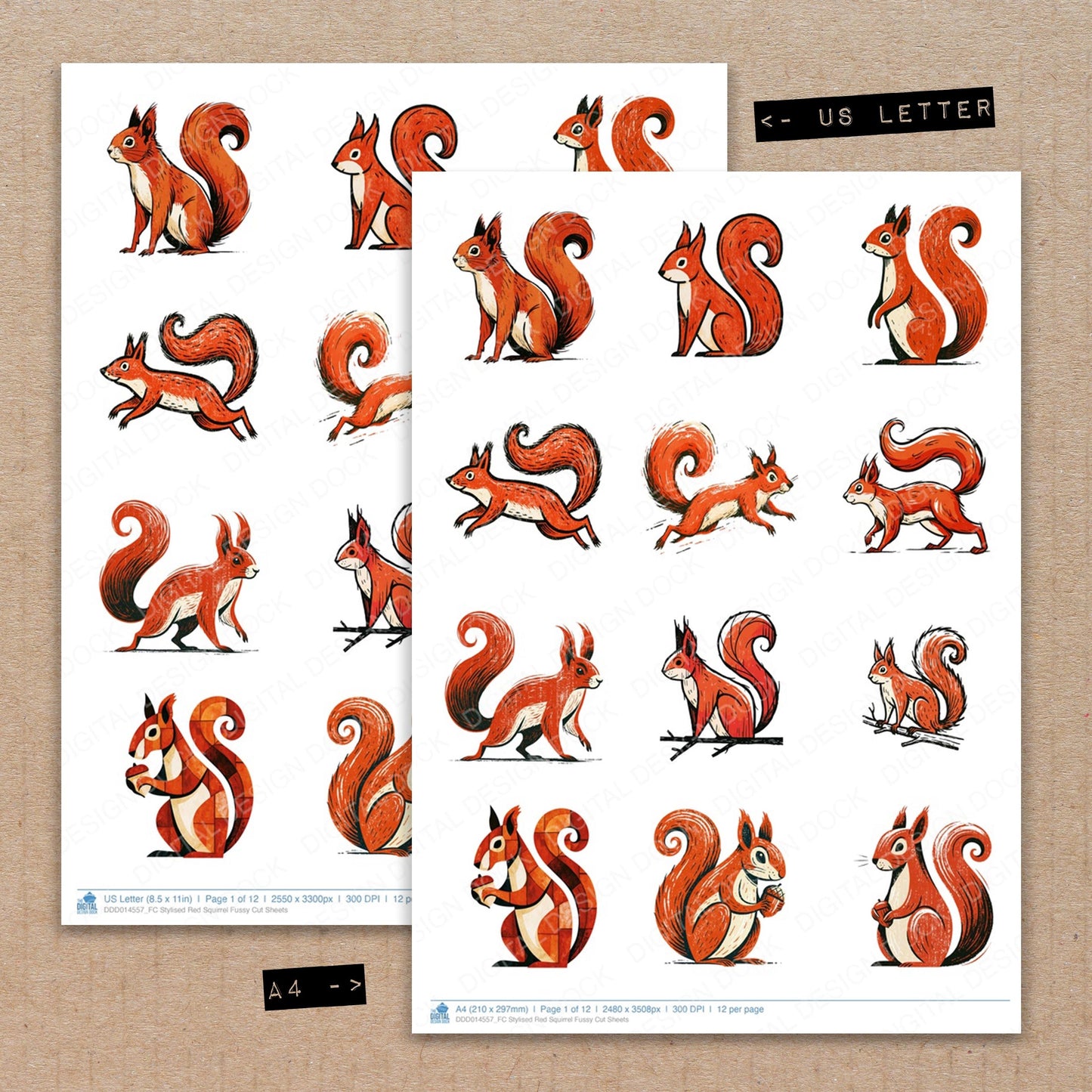Stylised Red Squirrel Fussy Cut Sheets (DDD014557)