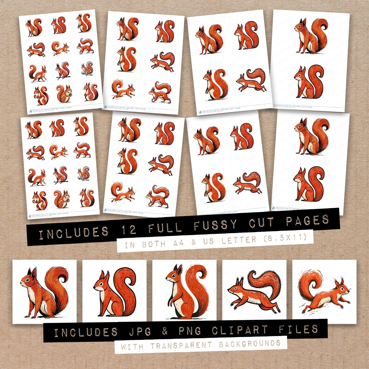 Stylised Red Squirrel Fussy Cut Sheets (DDD014557)