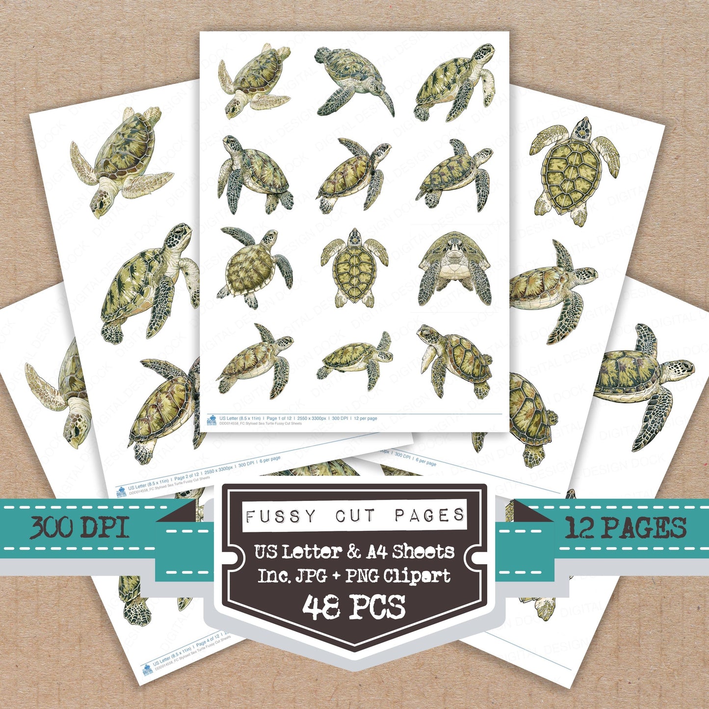 Stylised Sea Turtle Fussy Cut Sheets (DDD014558)