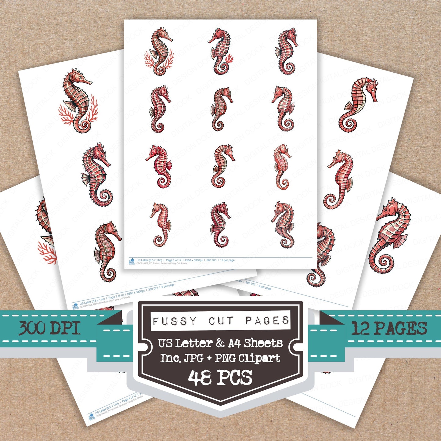 Stylised Seahorse Fussy Cut Sheets (DDD014559)