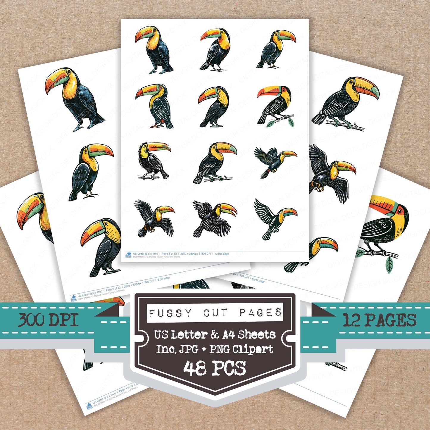 Stylised Toucan Fussy Cut Sheets (DDD014560)