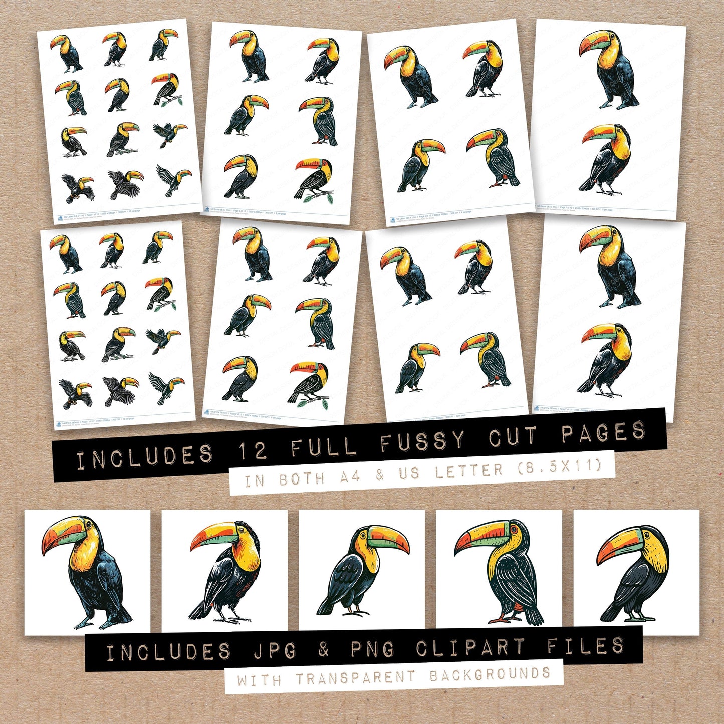 Stylised Toucan Fussy Cut Sheets (DDD014560)
