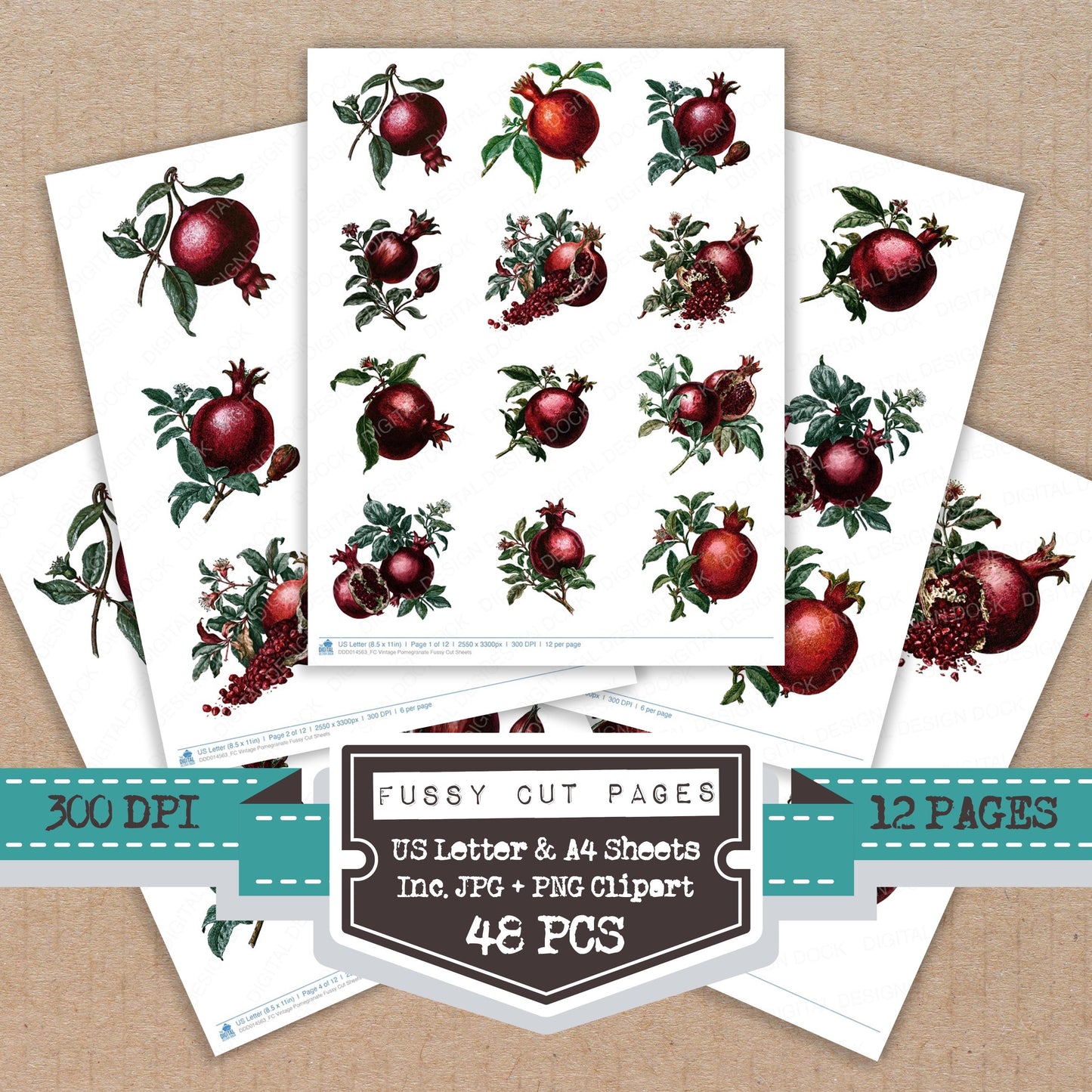 Vintage Pomegranate Fussy Cut Sheets (DDD014563)