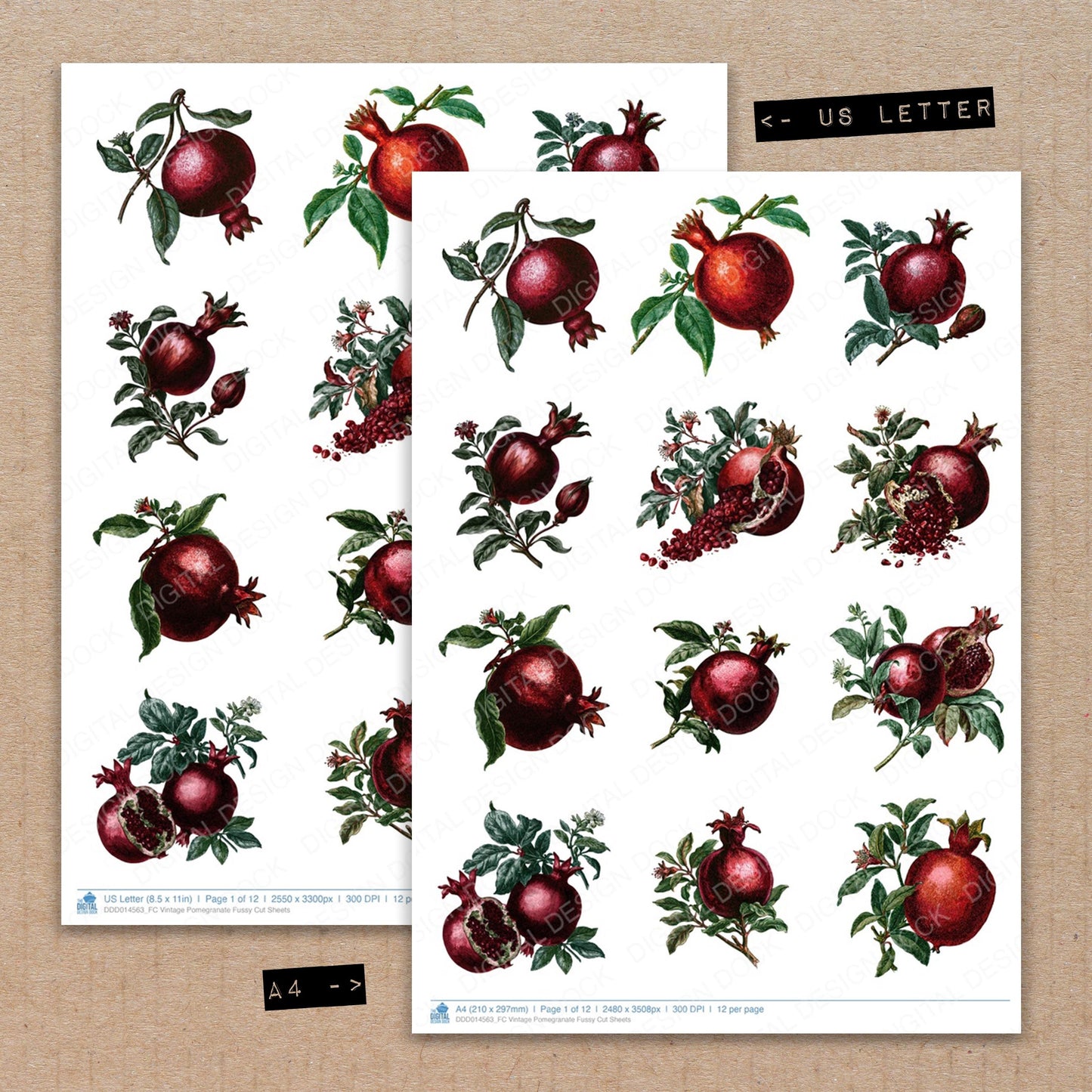 Vintage Pomegranate Fussy Cut Sheets (DDD014563)