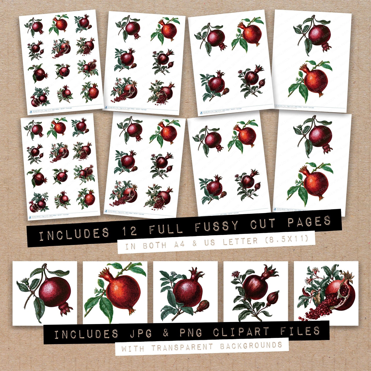 Vintage Pomegranate Fussy Cut Sheets (DDD014563)