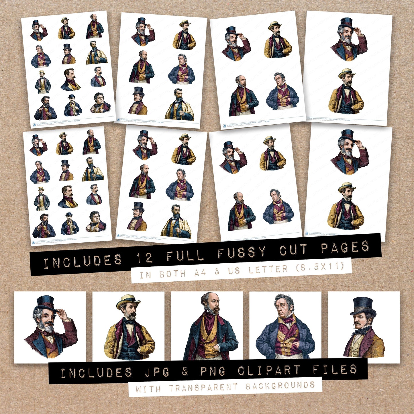 Vintage Victorian Gentleman Fussy Cut Sheets (DDD014564)