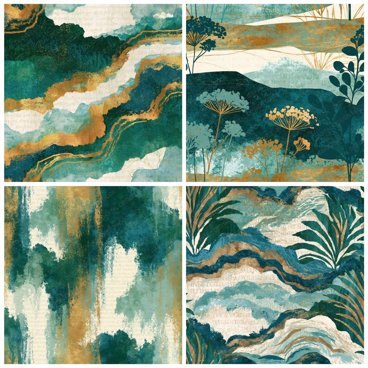 Folk Art Malachite Teal Abstract Digital Paper Pack (DDD014567)