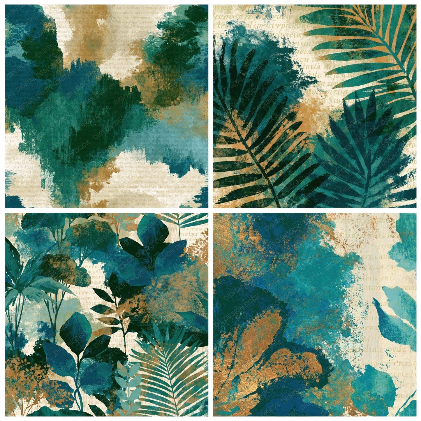 Folk Art Malachite Teal Abstract Digital Paper Pack (DDD014567)